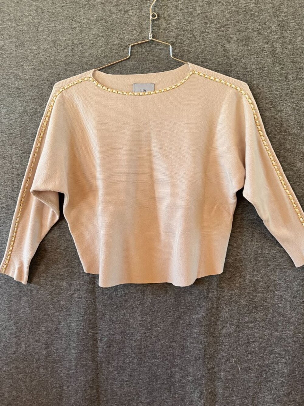Liv Milano women's long sleeve round neck sweater cream off white gold faux